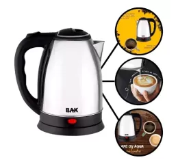 Chaleira Jarra Elétrica Bule Inox 1,8 Litros Bak Prata Cor Preto